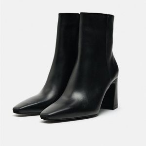 Zara Zippered Leather Heeled Ankle Boots